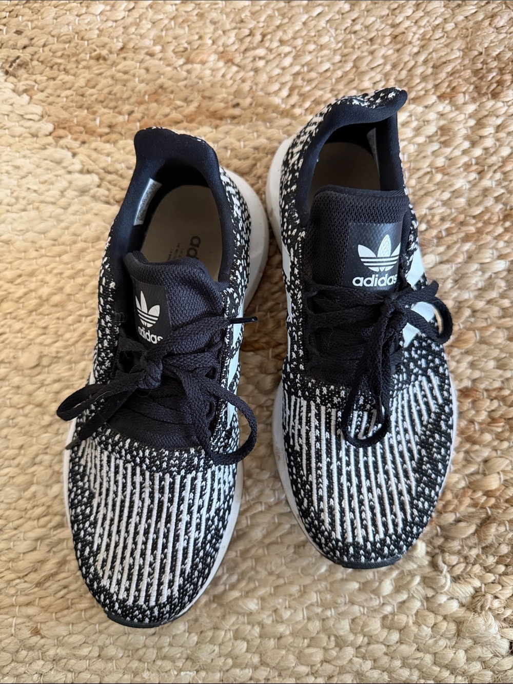 adidas Kids Black and White Knit Lace-Up Sneakers